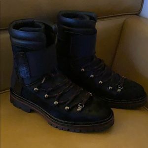 Authentic Moncler pony hair combat boots NEW